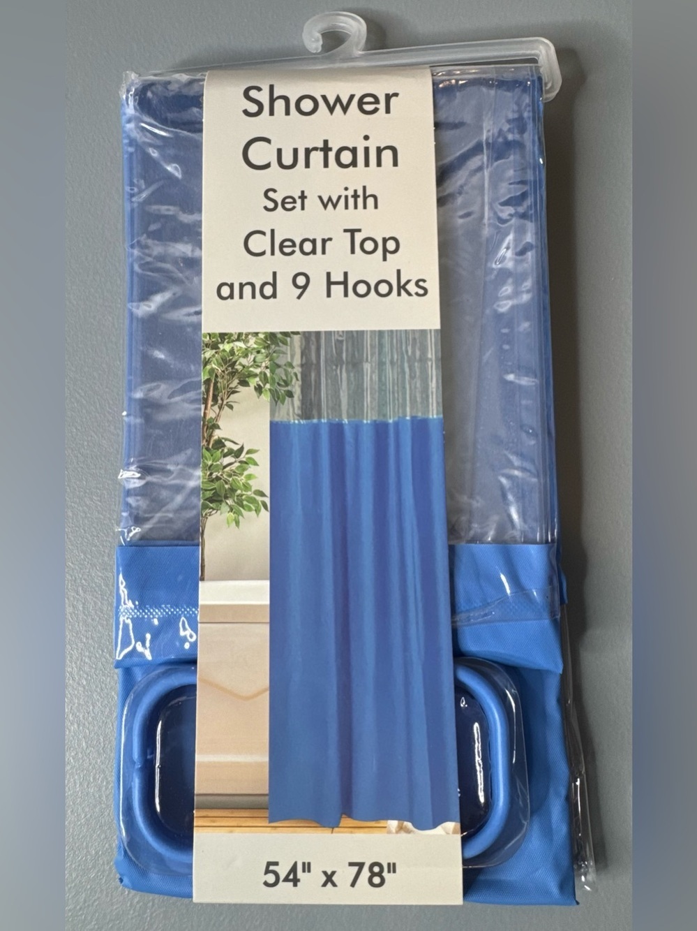 Blue Shower Curtain Set with Clear Top and 9 Hooks 54” x 78” bathroom